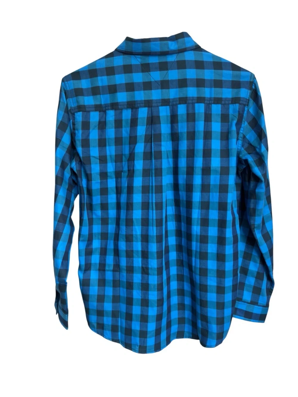 Tommy Hilfiger Boy’s Medieval Blue Twill Check Long Sleeve Button Up Shirt EUC
